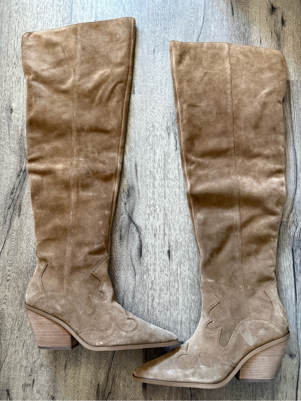 Vince Camuto Shaharla Tan Suede Over-the-Knee Western Boots Size 12M